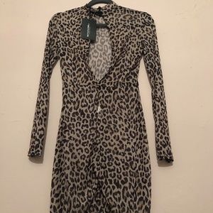 Tan leopard print mesh long sleeve unitard UK size 8